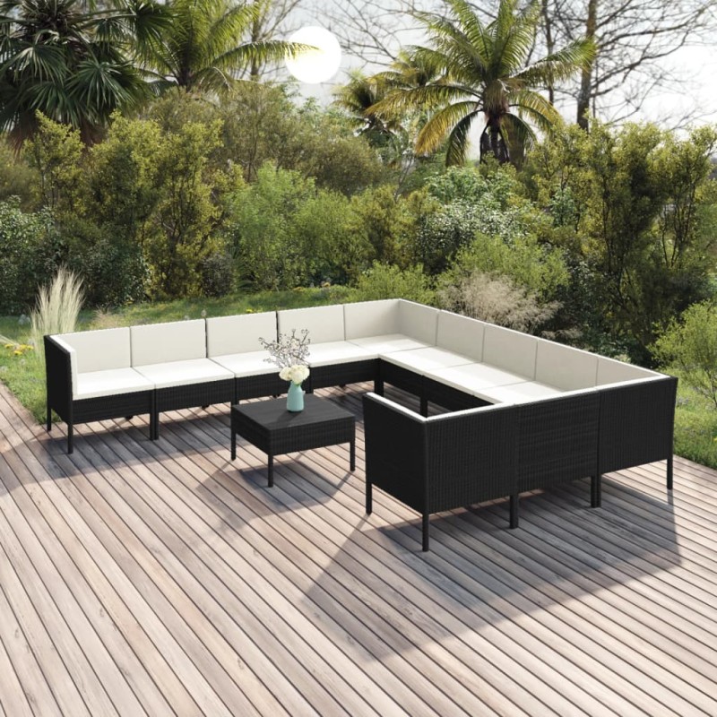 vidaXL Set de muebles de jardín 12 pzas cojines ratán sintético negro vidaXL Set de muebles de jardín 12 pzas cojines ratán sintético negro