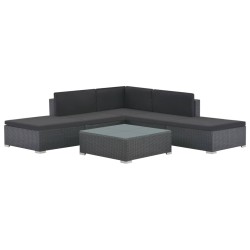 vidaXL Set muebles de jardín 6 piezas y cojines ratán sintético negro
