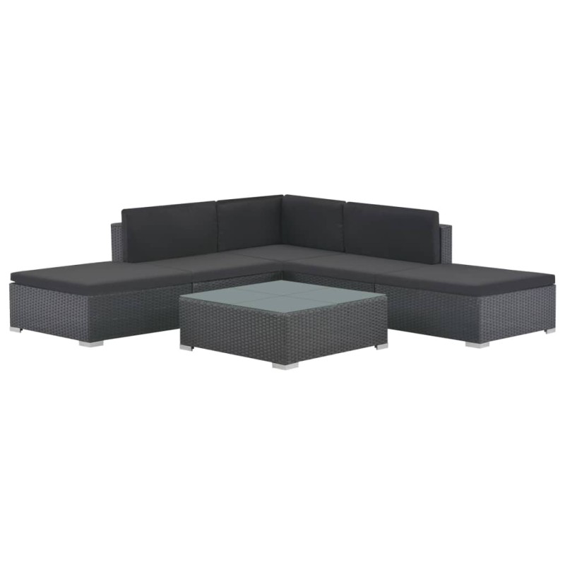 vidaXL Set muebles de jardín 6 piezas y cojines ratán sintético negro vidaXL Set muebles de jardín 6 piezas y cojines ratán sintético negro