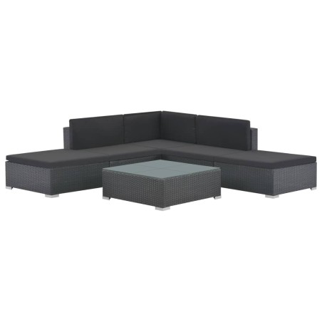vidaXL Set muebles de jardín 6 piezas y cojines ratán sintético negro
