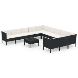 vidaXL Set de muebles de jardín 12 pzas cojines ratán sintético negro