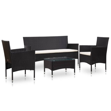 vidaXL Set de muebles de jardín 4 pzas y cojines ratán sintético negro