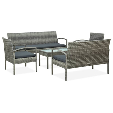 vidaXL Set de muebles de jardín 5 pzas y cojines ratán sintético gris