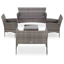 vidaXL Set de muebles de jardín 5 pzas y cojines ratán sintético gris