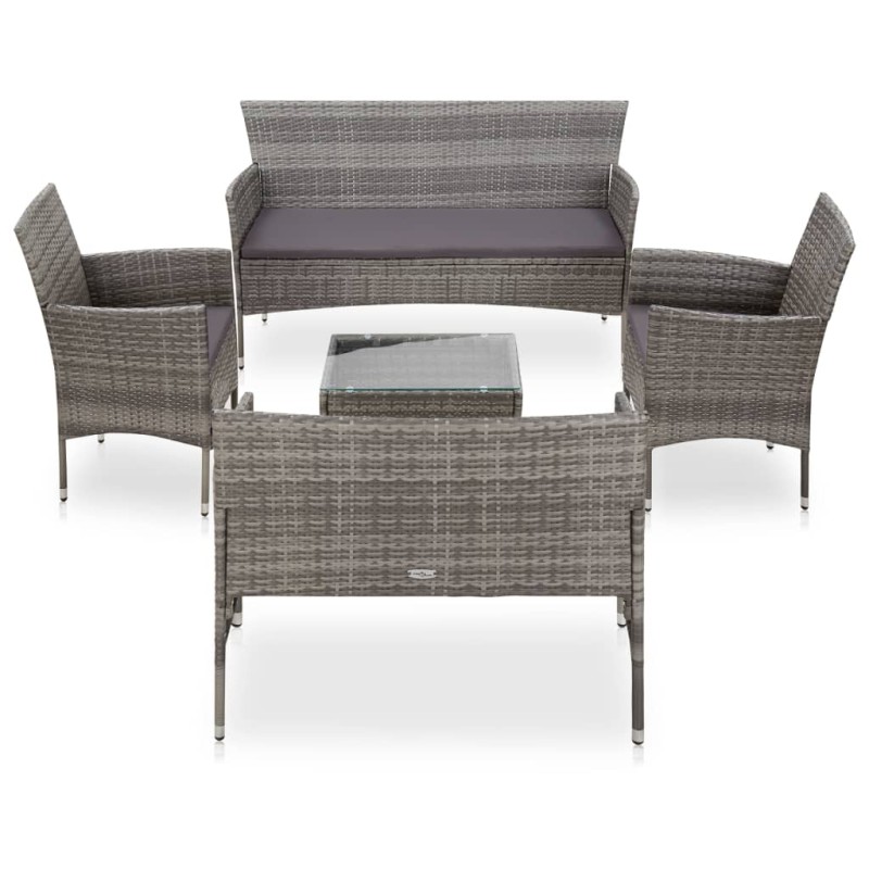 vidaXL Set de muebles de jardín 5 pzas y cojines ratán sintético gris