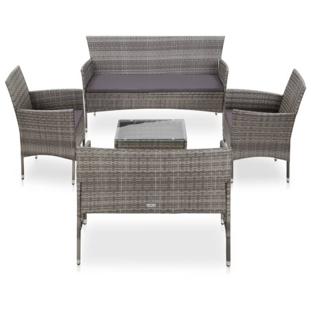 vidaXL Set de muebles de jardín 5 pzas y cojines ratán sintético gris
