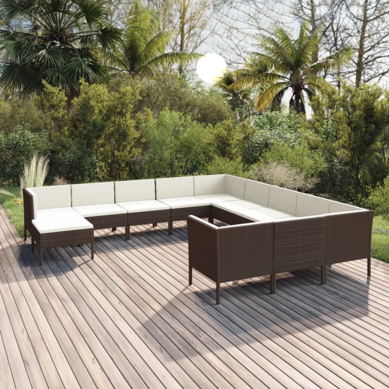 vidaXL Set muebles de jardín 12 pzas y cojines ratán sintético marrón vidaXL Set muebles de jardín 12 pzas y cojines ratán sintético marrón