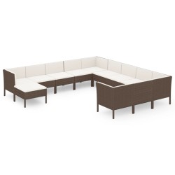 vidaXL Set muebles de jardín 12 pzas y cojines ratán sintético marrón