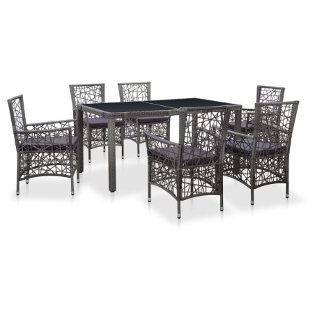 vidaXL Juego de comedor de jardín 7 piezas de ratán sintético gris