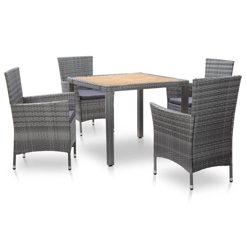 vidaXL Set de comedor de jardín 5 pzas y cojines ratán sintético gris vidaXL Set de comedor de jardín 5 pzas y cojines ratán sintético gris