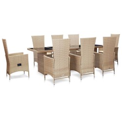 vidaXL Set comedor de jardín 9 piezas y cojines ratán sintético beige