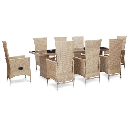vidaXL Set comedor de jardín 9 piezas y cojines ratán sintético beige