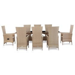 vidaXL Set comedor de jardín 9 piezas y cojines ratán sintético beige