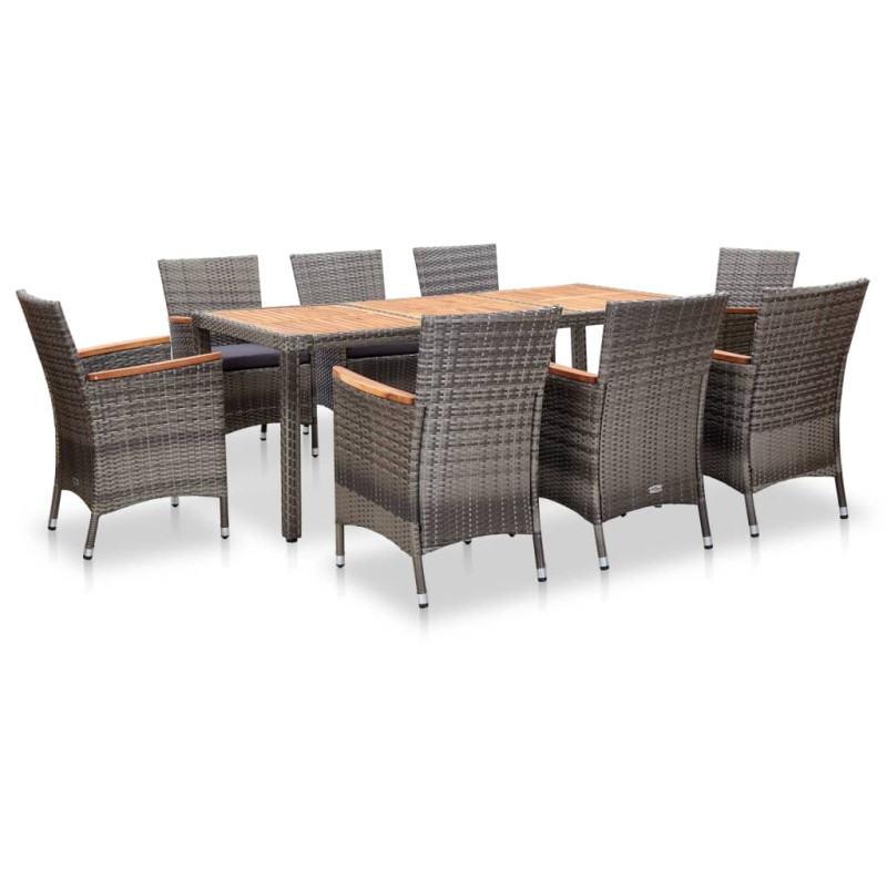 vidaXL Set de muebles de jardín 9 pzas ratán sintético gris vidaXL Set de muebles de jardín 9 pzas ratán sintético gris