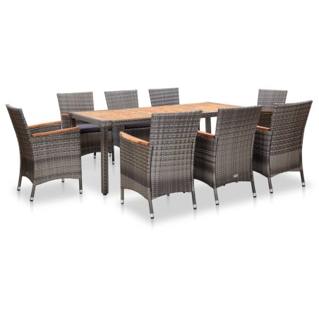 vidaXL Set de muebles de jardín 9 pzas ratán sintético gris