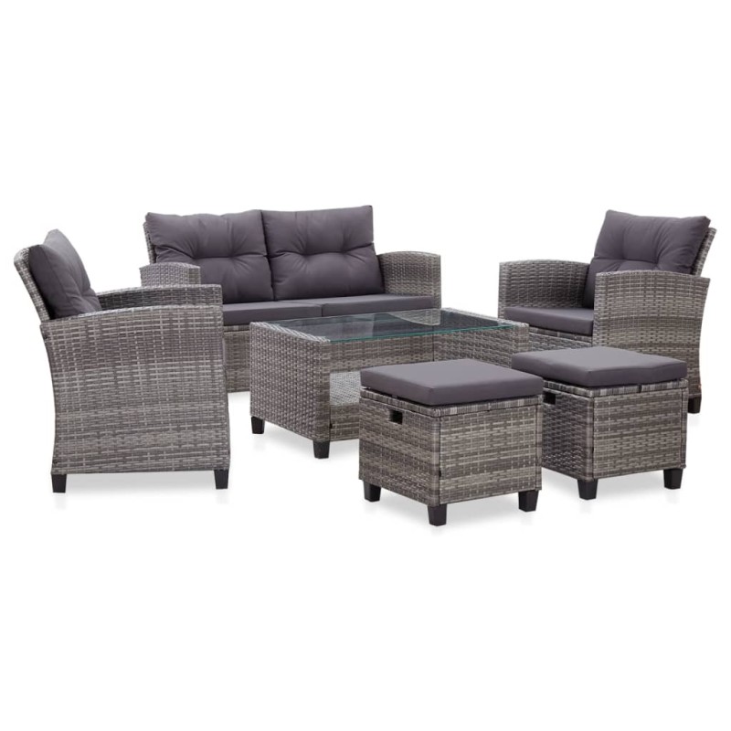 vidaXL Muebles de jardín 6 pzas y cojines ratán sintético gris oscuro