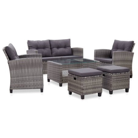 vidaXL Muebles de jardín 6 pzas y cojines ratán sintético gris oscuro