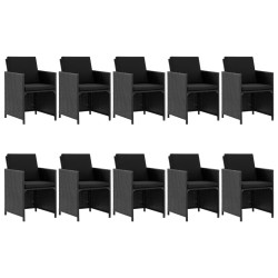 vidaXL Set comedor de jardín 11 piezas y cojines ratán sintético negro