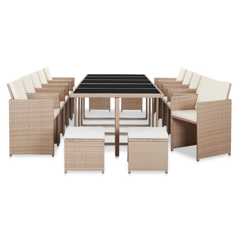 vidaXL Set comedor de jardín 15 piezas y cojines ratán sintético beige vidaXL Set comedor de jardín 15 piezas y cojines ratán sintético beige