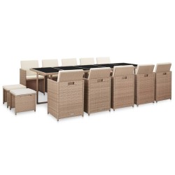 vidaXL Set comedor de jardín 15 piezas y cojines ratán sintético beige