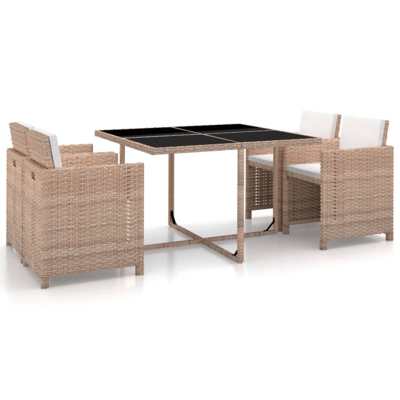 vidaXL Set de comedor de jardín 5 pzas y cojines ratán sintético beige vidaXL Set de comedor de jardín 5 pzas y cojines ratán sintético beige