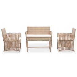vidaXL Set muebles de jardín 4 piezas y cojines ratán sintético beige