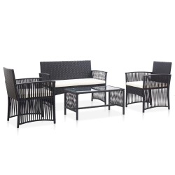 vidaXL Set muebles de jardín 4 piezas y cojines ratán sintético negro