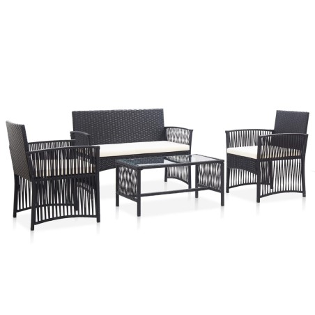 vidaXL Set muebles de jardín 4 piezas y cojines ratán sintético negro