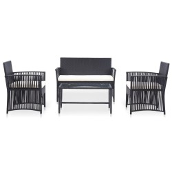 vidaXL Set muebles de jardín 4 piezas y cojines ratán sintético negro