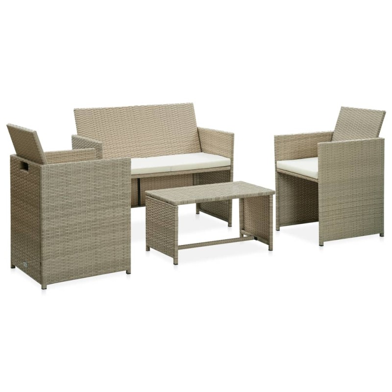 vidaXL Set de muebles de jardín 4 pzas y cojines ratán sintético beige vidaXL Set de muebles de jardín 4 pzas y cojines ratán sintético beige