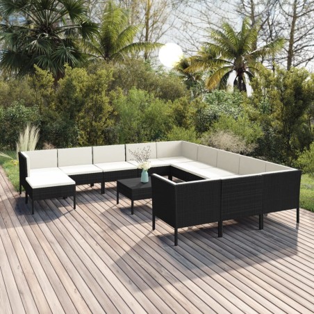 vidaXL Set de muebles de jardín 13 pzas cojines ratán sintético negro