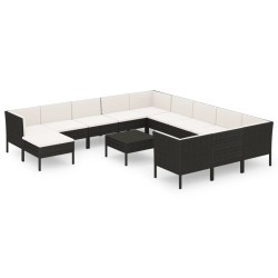 vidaXL Set de muebles de jardín 13 pzas cojines ratán sintético negro