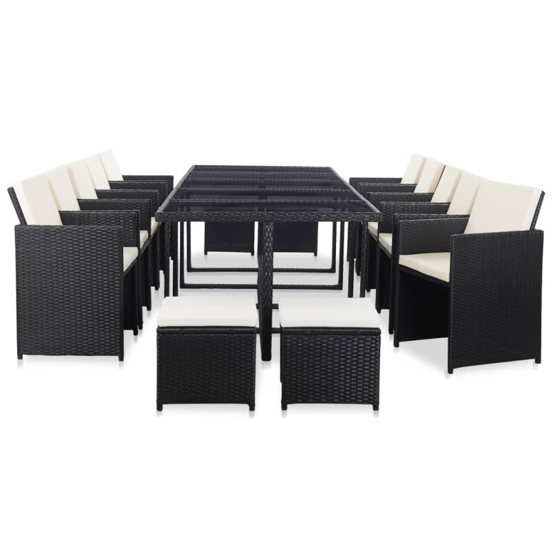 vidaXL Set comedor de jardín 15 piezas y cojines ratán sintético negro vidaXL Set comedor de jardín 15 piezas y cojines ratán sintético negro