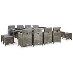 vidaXL Set comedor de jardín 13 piezas y cojines ratán sintético gris
