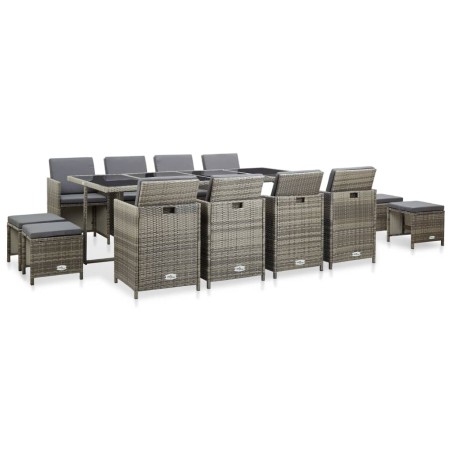vidaXL Set comedor de jardín 13 piezas y cojines ratán sintético gris