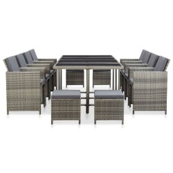 vidaXL Set comedor de jardín 13 piezas y cojines ratán sintético gris