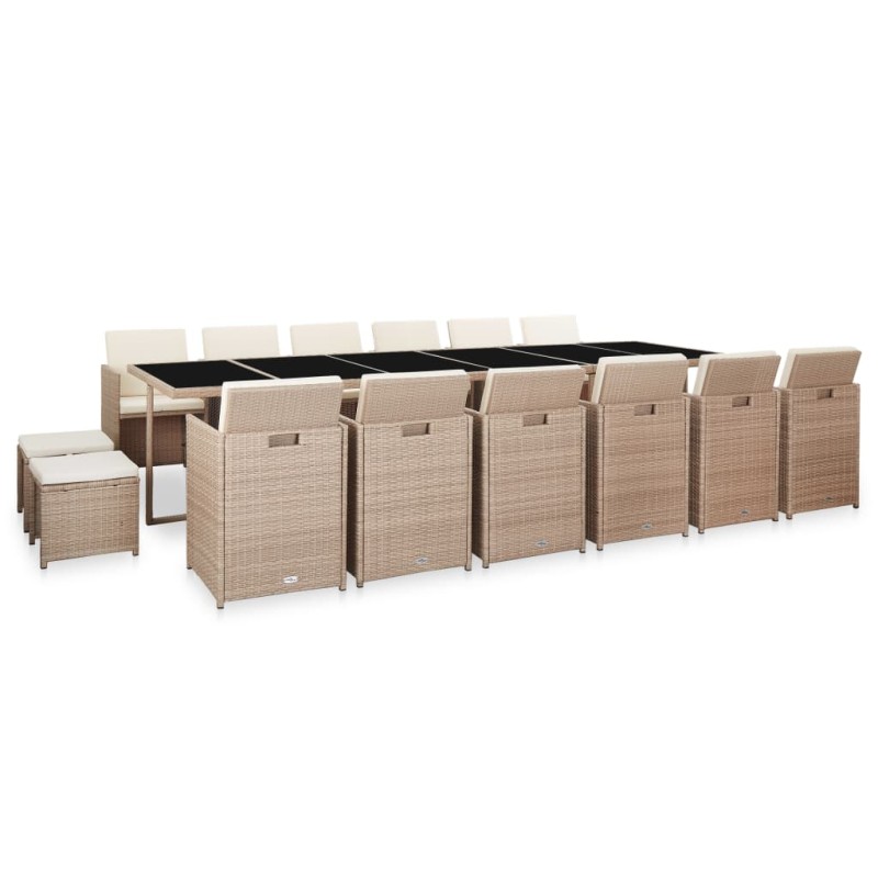 vidaXL Set comedor de jardín 17 piezas y cojines ratán sintético beige vidaXL Set comedor de jardín 17 piezas y cojines ratán sintético beige