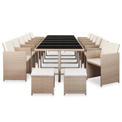 vidaXL Set comedor de jardín 17 piezas y cojines ratán sintético beige