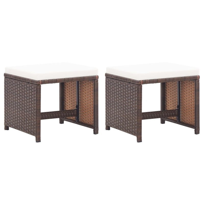 vidaXL Taburetes de jardín 2 uds con cojines ratán sintético marrón vidaXL Taburetes de jardín 2 uds con cojines ratán sintético marrón