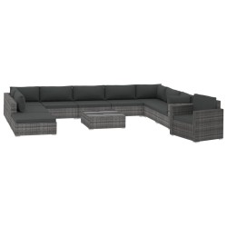 vidaXL Set de muebles de jardín 11 pzas y cojines ratán sintético gris