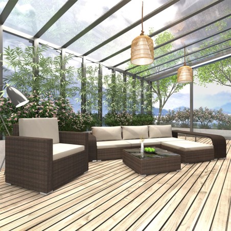 vidaXL Set muebles de jardín 8 piezas y cojines ratán sintético marrón