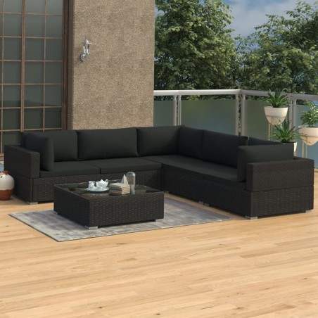 vidaXL Set muebles de jardín 6 piezas y cojines ratán sintético negro