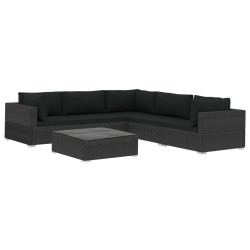 vidaXL Set muebles de jardín 6 piezas y cojines ratán sintético negro