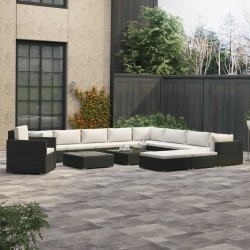vidaXL Set muebles de jardín 13 piezas y cojines ratán sintético negro