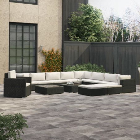 vidaXL Set muebles de jardín 13 piezas y cojines ratán sintético negro