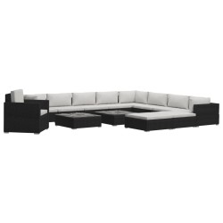 vidaXL Set muebles de jardín 13 piezas y cojines ratán sintético negro