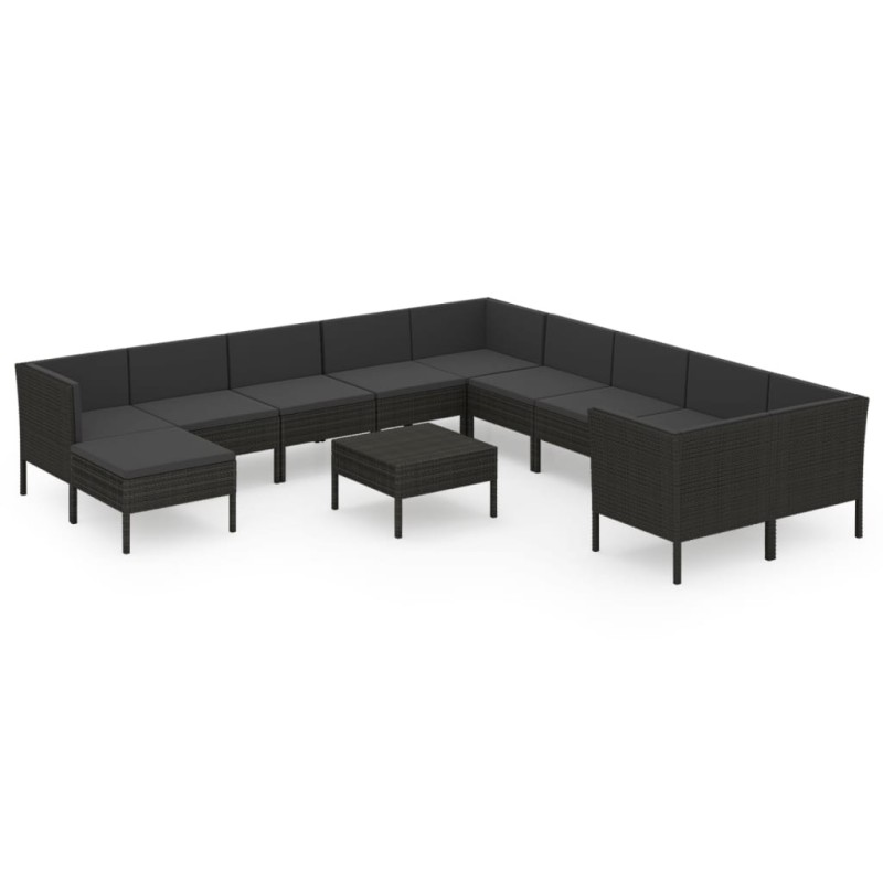 vidaXL Set muebles de jardín 12 pzas y cojines ratán sintético negro