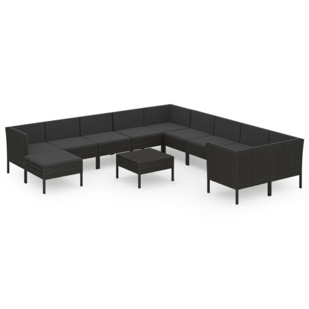 vidaXL Set muebles de jardín 12 pzas y cojines ratán sintético negro