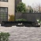 vidaXL Set muebles de jardín 12 pzas y cojines ratán sintético negro vidaXL Set muebles de jardín 12 pzas y cojines ratán sintético negro