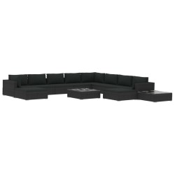vidaXL Set muebles de jardín 12 pzas y cojines ratán sintético negro 